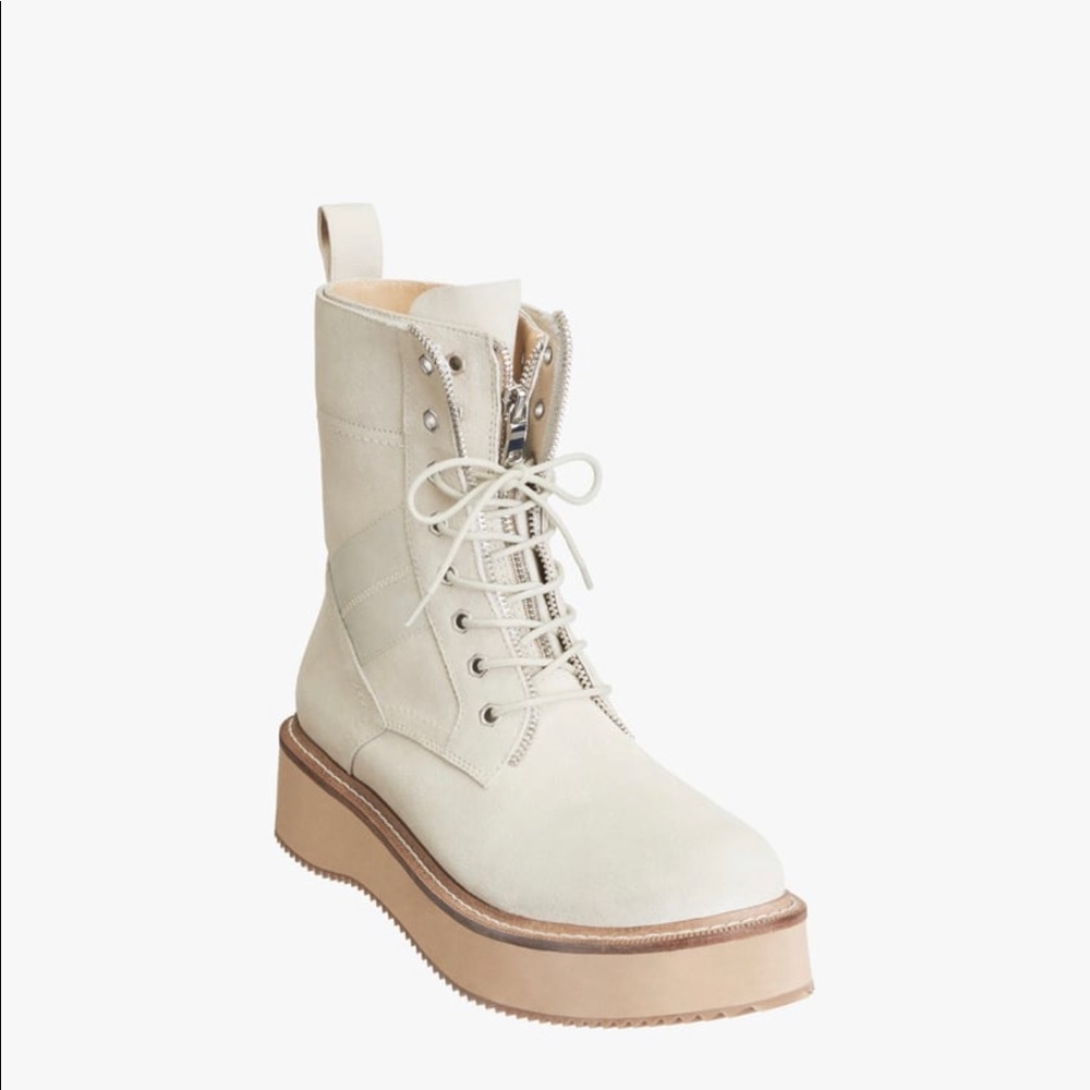 Zara White Leather Combat Boots